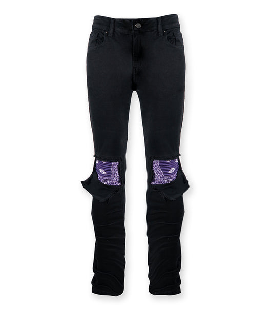 Denim Black Purple Sewing Biker