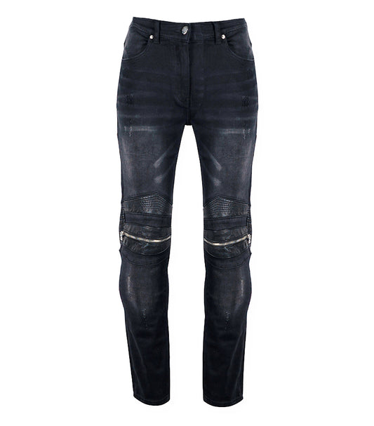 Denim Dark Black Leather Biker