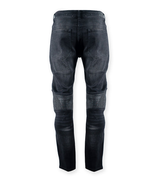 Denim Dark Black Leather Biker