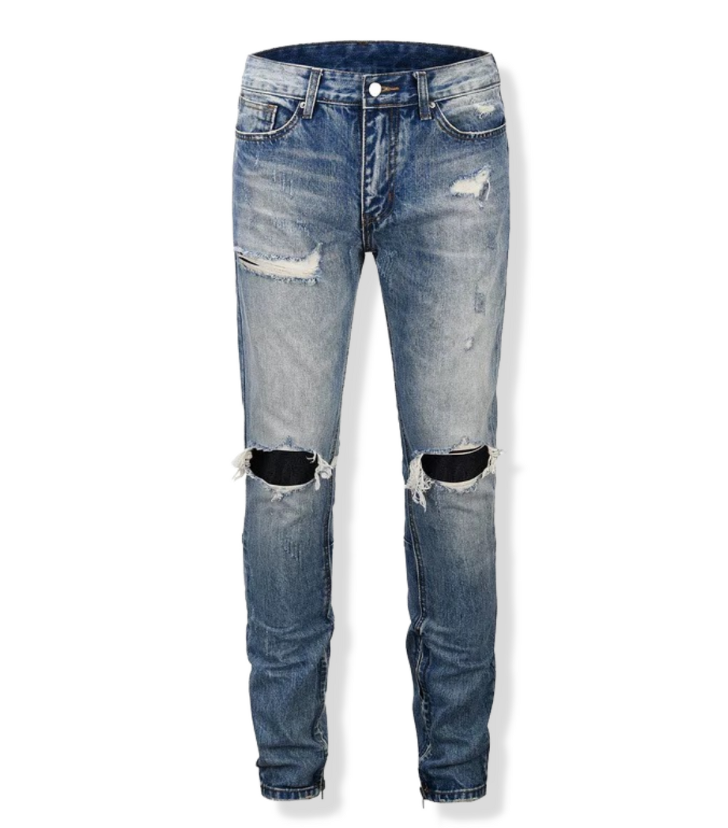 M.Blue Distressed With Silver Zippers