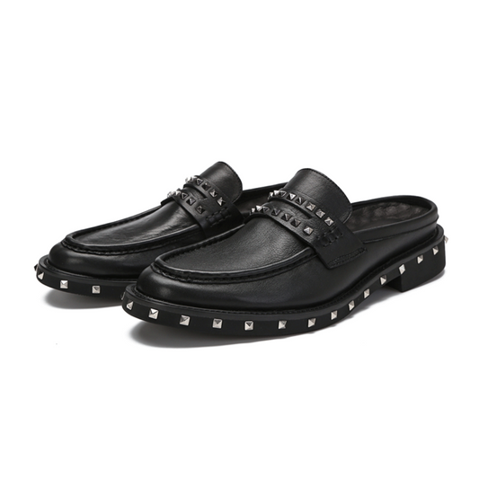 Suede Silver Spike Black Slipper