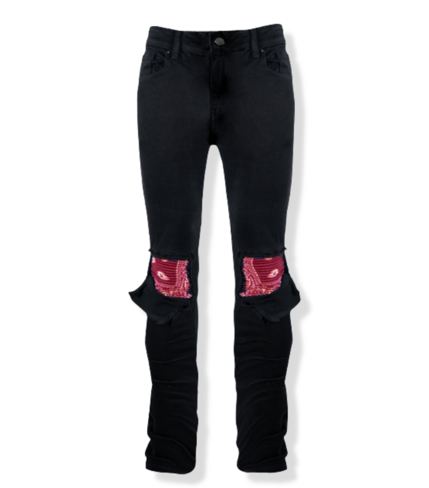 Denim Black Red Sewing Biker