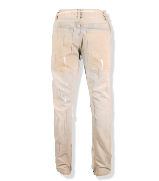 Denim Light Blue Splash Ripped With Zipper