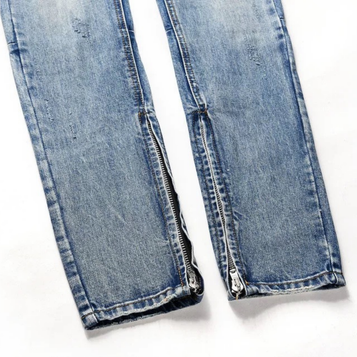 M.Blue Distressed With Silver Zippers