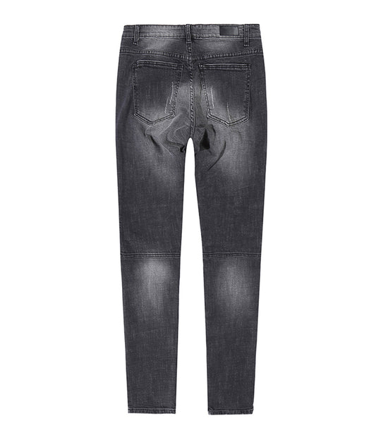 Denim Black Distressed Leather Biker