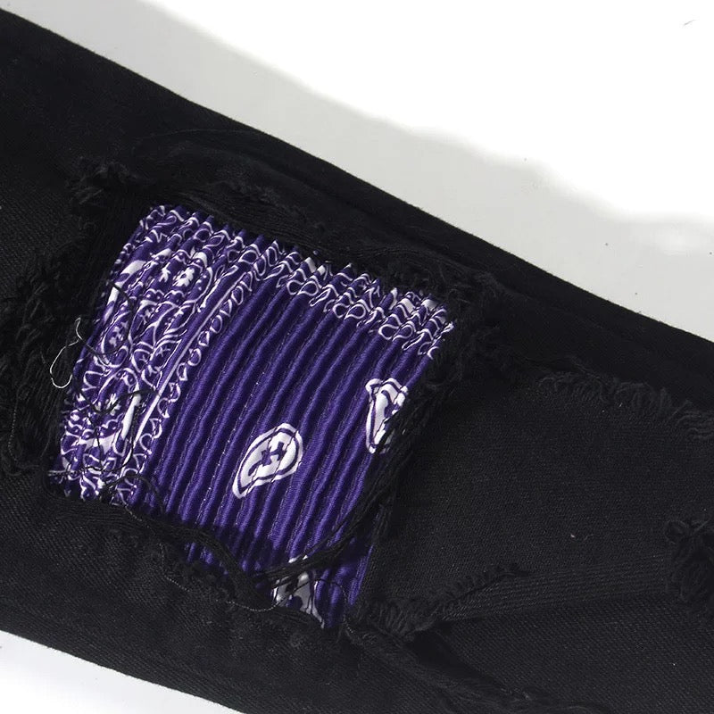 Denim Black Purple Sewing Biker