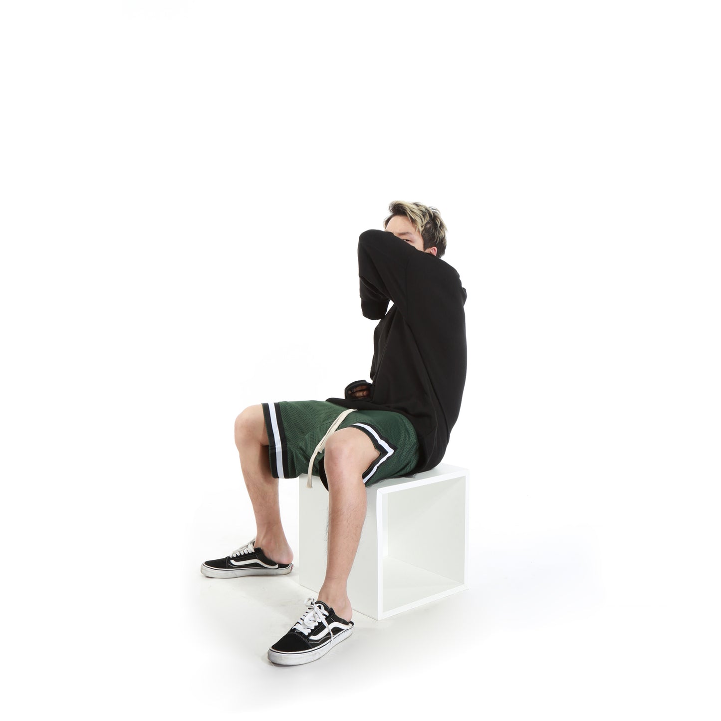 STRIPED DARK GREEN TRACK SHORT