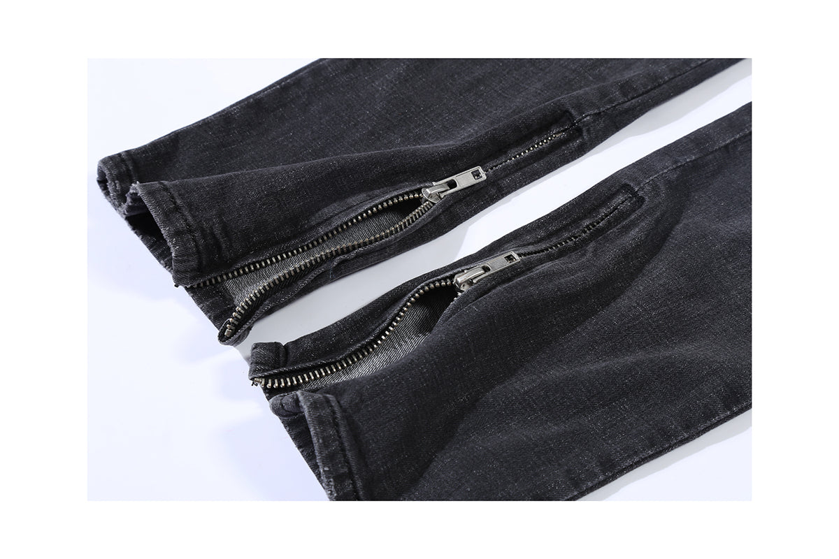 Denim Black Distressed Leather Biker