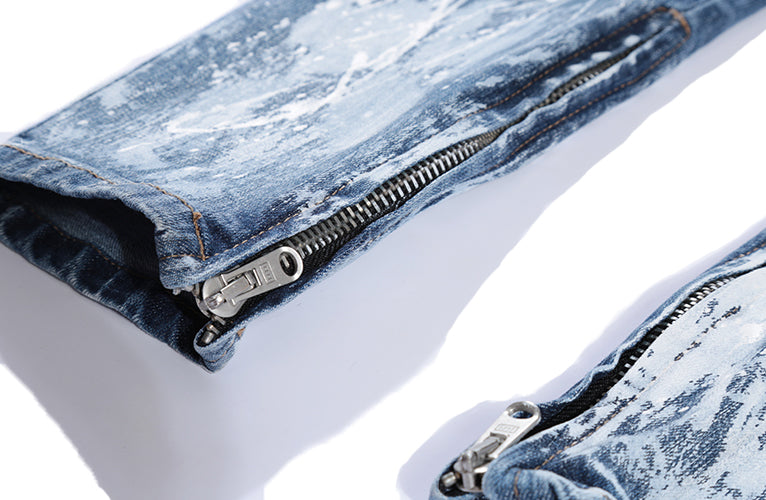 Denim Blue Splash White With Zipper