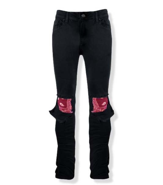 Denim Black Red Sewing Biker