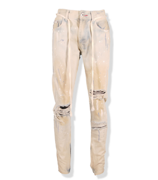 Denim Light Blue Splash Ripped With Zipper